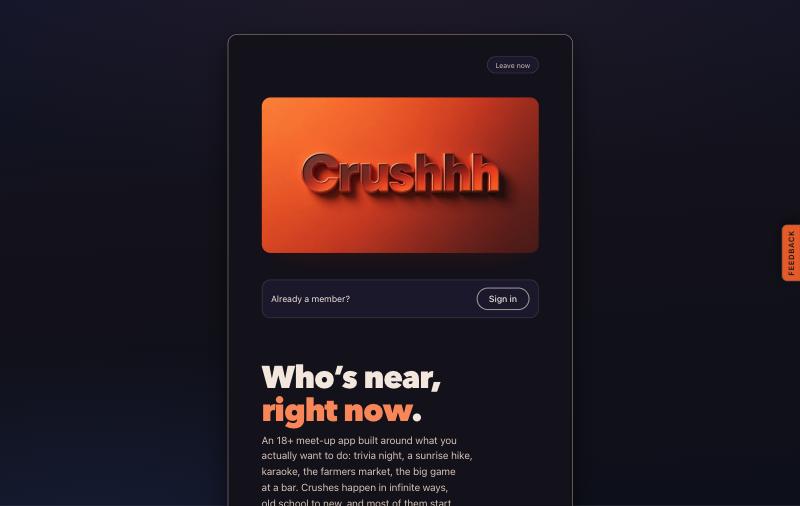 Crushhh homepage