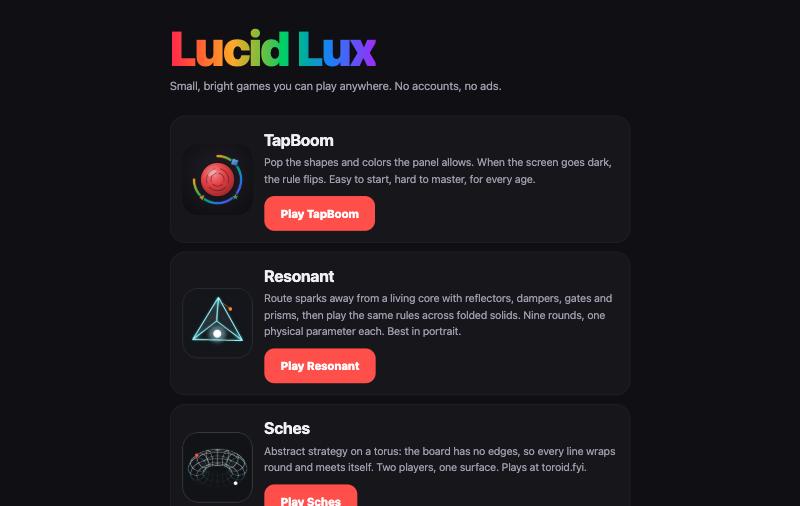 Lucid Lux games shelf